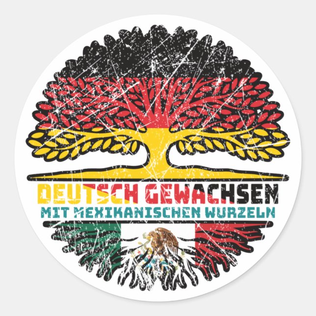 Pegatina Redonda Mexiko Mexikanisch Deutsch Deutschland Baum Wurzel (Anverso)