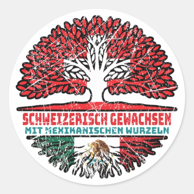 Pegatina Redonda Mexiko Mexikanisch Schweizer Schweiz Baum Wurzel (Anverso)
