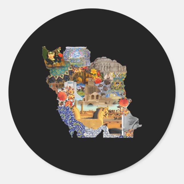 Pegatina Redonda Meydan Shahyad Meydan Azadi Irán Mapa Persa (Anverso)