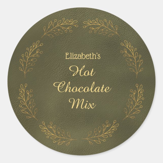 Pegatina Redonda Mezcla de cacao caliente de Navidad de hojas de or (Anverso)