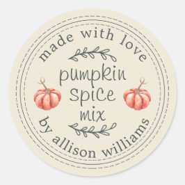 Pegatina Redonda Mezcla de Especias de Calabaza Casera Rústica Blan