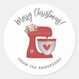 Pegatina Redonda Mezclador de hormigón de Navidades rojos curados