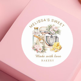 Pegatina Redonda Mezclador de pasteles de flor suave panadería