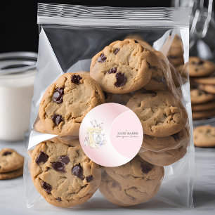 Pegatina Redonda Mezclador de pasteles Panadería Floral Rubor Pink 