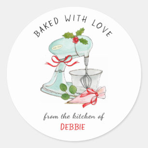 Pegatina Redonda Mezclador de pasteles Vintage Bakers Holiday