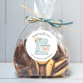 Pegatina Redonda Mezclador de tartas cúrcutas horneado con amor Sti