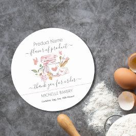 Pegatina Redonda Mezclador del stand de panadería acuarela Nombre d