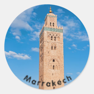 Pegatina Redonda Mezquita Koutoubia - Marrakech, Marruecos