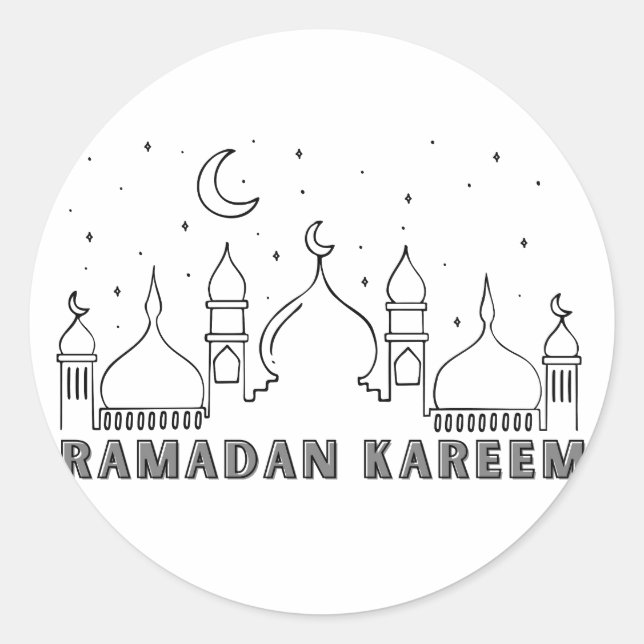 Pegatina Redonda Mezquita Negra Ramadan Kareem (Anverso)