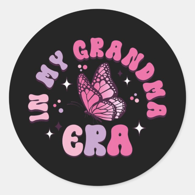 Pegatina Redonda Mi abuela era divertida mariposa Groovy madre retr (Anverso)