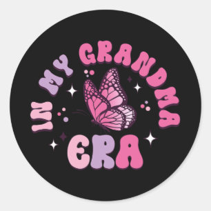 Pegatina Redonda Mi abuela era divertida mariposa Groovy madre retr