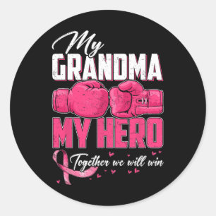 Pegatina Redonda Mi Abuela Mi Héroe Juntos Ganaremos El Pecho Puede