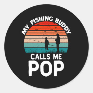 Pegatina Redonda Mi amigo pescador me llama abuelo retro viejo