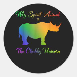 Pegatina Redonda Mi Animal Espiritual El Rinoceronte Chubby Unicorn