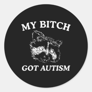 Pegatina Redonda Mi Autismo Racoon Meme Trash Panda Mujeres Hombres