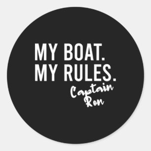 Pegatina Redonda Mi Barco Mis Reglas Capitán Ron Embarcaciones Pers
