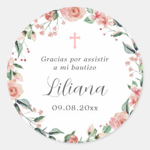 Pegatina Redonda Mi Bautizo Recuerdos Para Bautizo Bautismo Español
