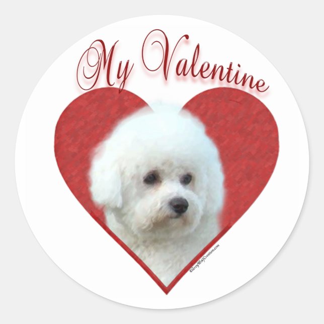 Pegatina Redonda Mi Bichon Frise Valentine (Anverso)