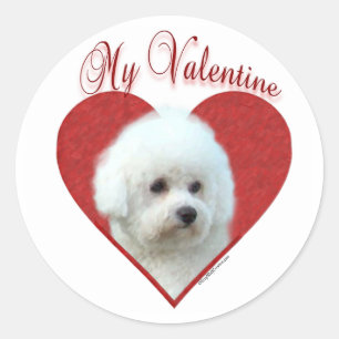Pegatina Redonda Mi Bichon Frise Valentine
