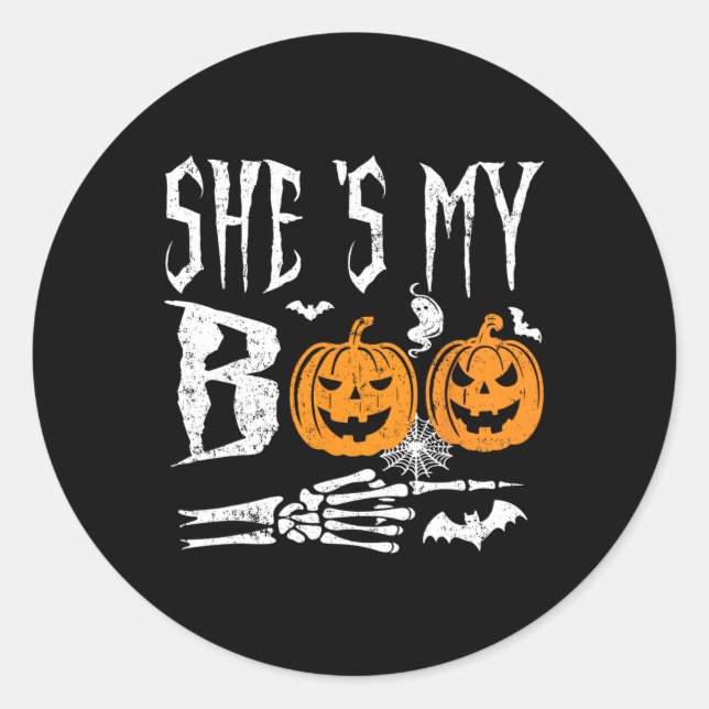 Pegatina Redonda Mi Boo Skeleton Halloween Fu (Anverso)