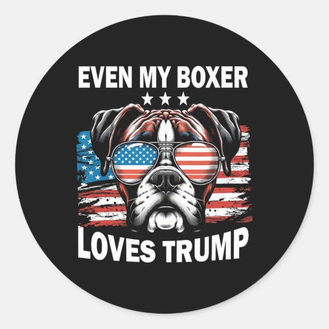 Pegatina Redonda Mi boxeador ama a Trump (Anverso)