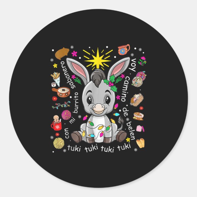 Pegatina Redonda Mi Burrito Sabanero Mexican Christmas Spanish Xmas (Anverso)