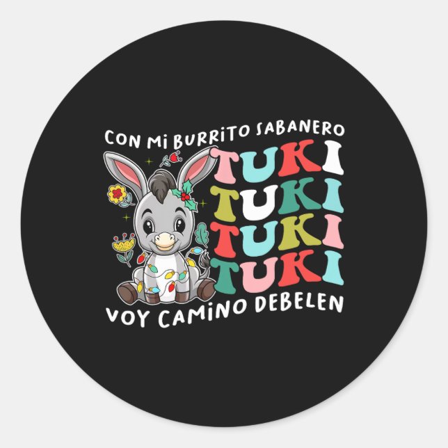 Pegatina Redonda Mi Burrito Sabynero Mexican Tuki Tuki Donkey Latin (Anverso)