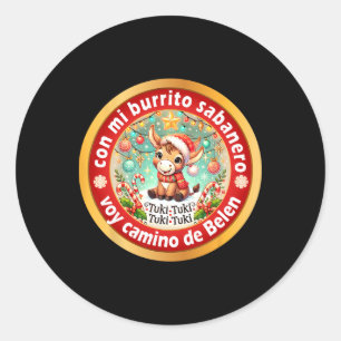 Pegatina Redonda Mi Burrito Sanero Navidad Mexicana Burro Español