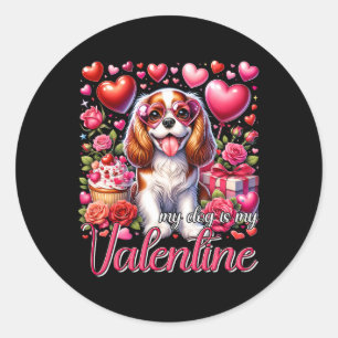 Pegatina Redonda Mi Cavalier King Charles Spaniel es mi San Valentí