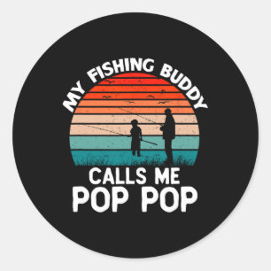 Pegatina Redonda Mi compañero de pesca me llama Pop-pop abuelo vint