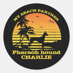Pegatina Redonda Mi compañero de playa Sunset Palm Tree Pharaoh hou