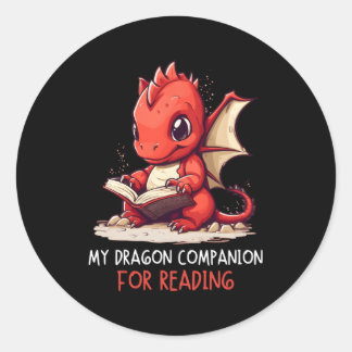 Pegatina Redonda Mi Compañero Dragón Para Leer El Libro Dragon Book