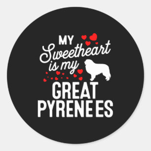 Pegatina Redonda Mi corazón es mi gran perro de los Pirineos en el 