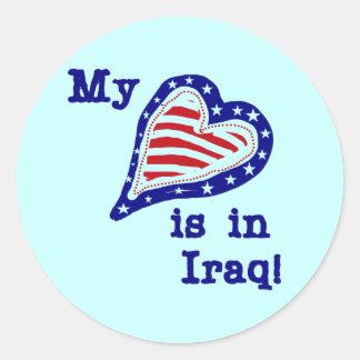 Pegatina Redonda Mi corazón está en Iraq camisetas y regalos