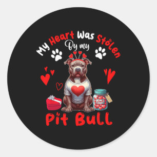 Pegatina Redonda Mi corazón fue robado por mi dueño de perro Pit Bu
