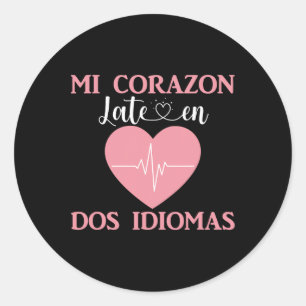Pegatina Redonda Mi Corazon Late En Dos Idiomas San Valentín Biling