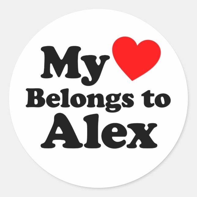 Pegatina Redonda Mi corazón le pertenece a Alex (Anverso)