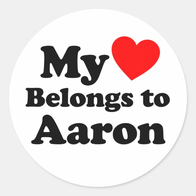 Pegatina Redonda Mi corazón pertenece a Aaron (Anverso)