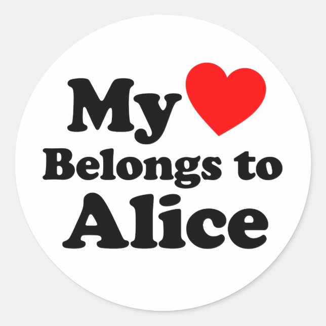 Pegatina Redonda Mi corazón pertenece a Alicia (Anverso)