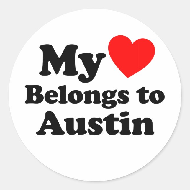 Pegatina Redonda Mi corazón pertenece a Austin (Anverso)