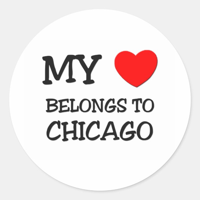 Pegatina Redonda Mi corazón pertenece a CHICAGO (Anverso)