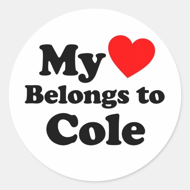 Pegatina Redonda Mi corazón pertenece a Cole (Anverso)
