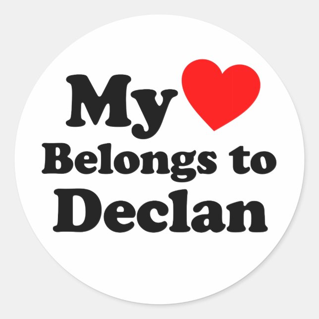 Pegatina Redonda Mi corazón pertenece a Declan (Anverso)