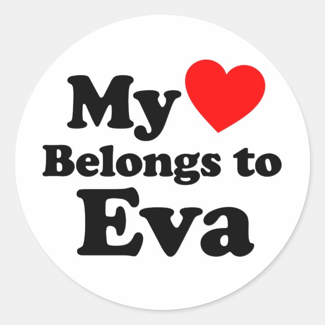 Pegatina Redonda Mi corazón pertenece a Eva (Anverso)