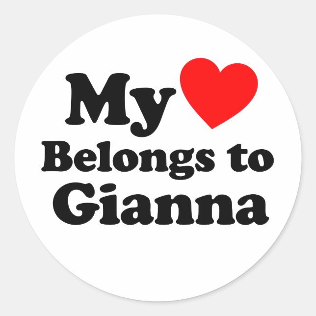 Pegatina Redonda Mi corazón pertenece a Gianna (Anverso)