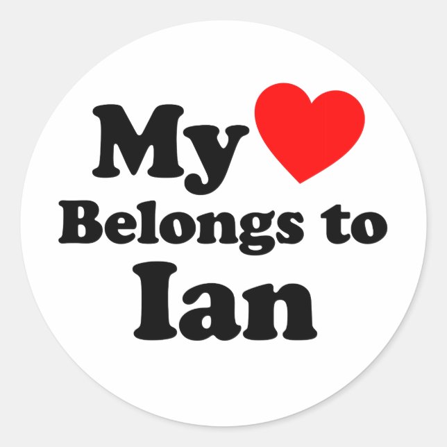 Pegatina Redonda Mi corazón pertenece a Ian (Anverso)