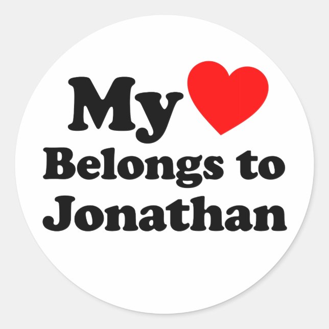 Pegatina Redonda Mi corazón pertenece a Jonathan (Anverso)