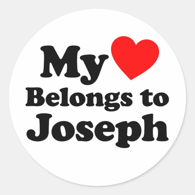 Pegatina Redonda Mi corazón pertenece a Joseph (Anverso)