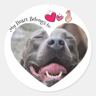 Pegatina Redonda Mi corazón pertenece a la foto de un personalizado