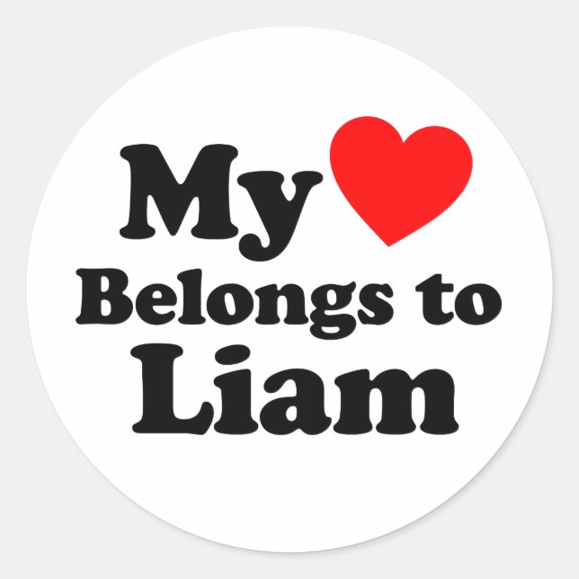 Pegatina Redonda Mi corazón pertenece a Liam (Anverso)